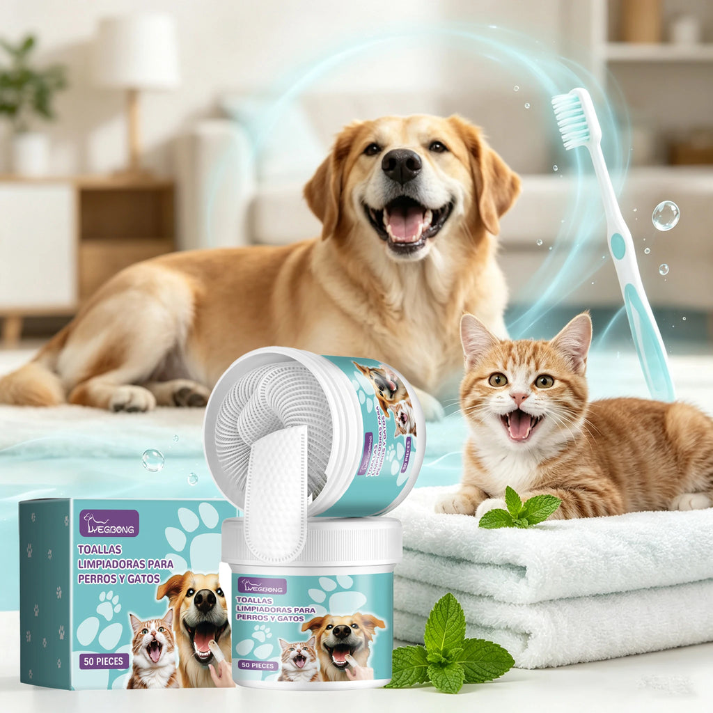 50PCS Pet Dental Cleaning Wipes Gentle Remove Teeth Stains Prevent Plaque & Tartar Refreshing Eliminate Bad Breath Non-irritating Gum Care Pet Dental Cleaner Finger Cots
