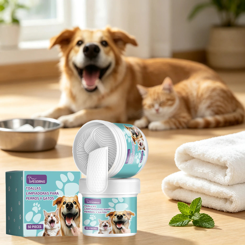 50PCS Pet Dental Cleaning Wipes Gentle Remove Teeth Stains Prevent Plaque & Tartar Refreshing Eliminate Bad Breath Non-irritating Gum Care Pet Dental Cleaner Finger Cots