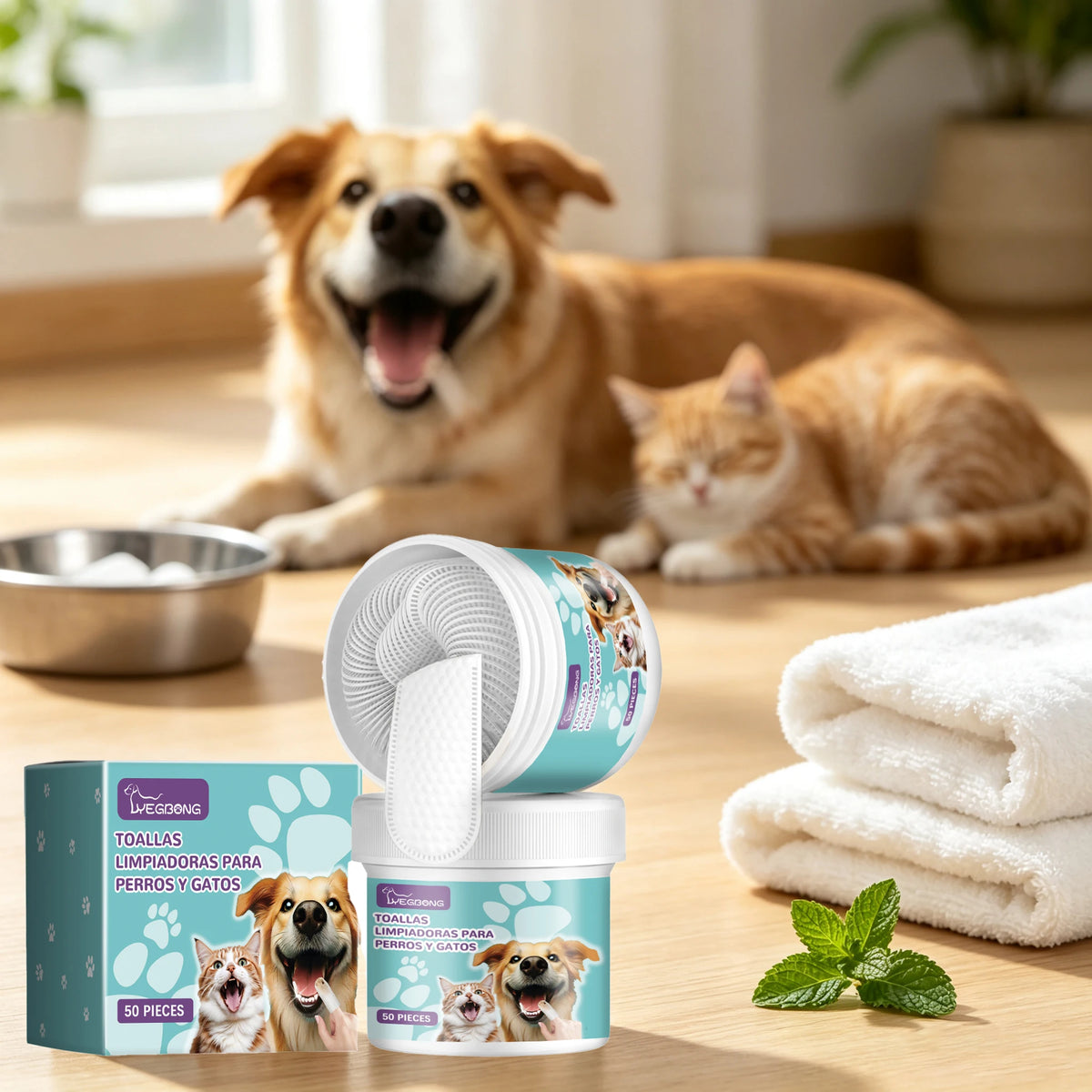 50PCS Pet Dental Cleaning Wipes Gentle Remove Teeth Stains Prevent Plaque & Tartar Refreshing Eliminate Bad Breath Non-irritating Gum Care Pet Dental Cleaner Finger Cots