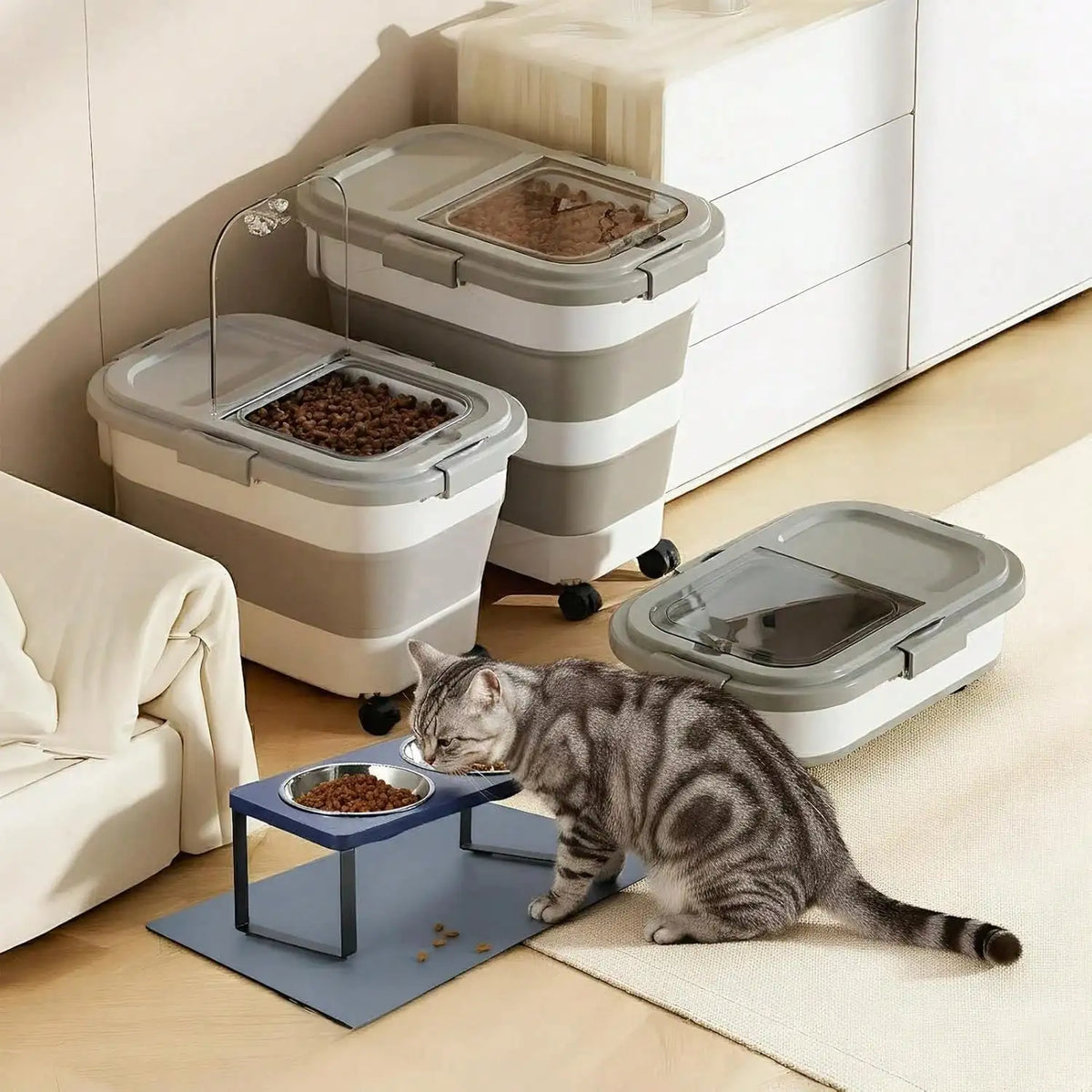 M‑Size Foldable Rollable Pet Food Storage Container, Wheeled Storage Bin With Included Feeding Scoop, Space‑Saving Dust‑Resistant Storage Box For Dry Dog Food, Cat Kibble & Household Daily Pet Food Storage & Organizatio