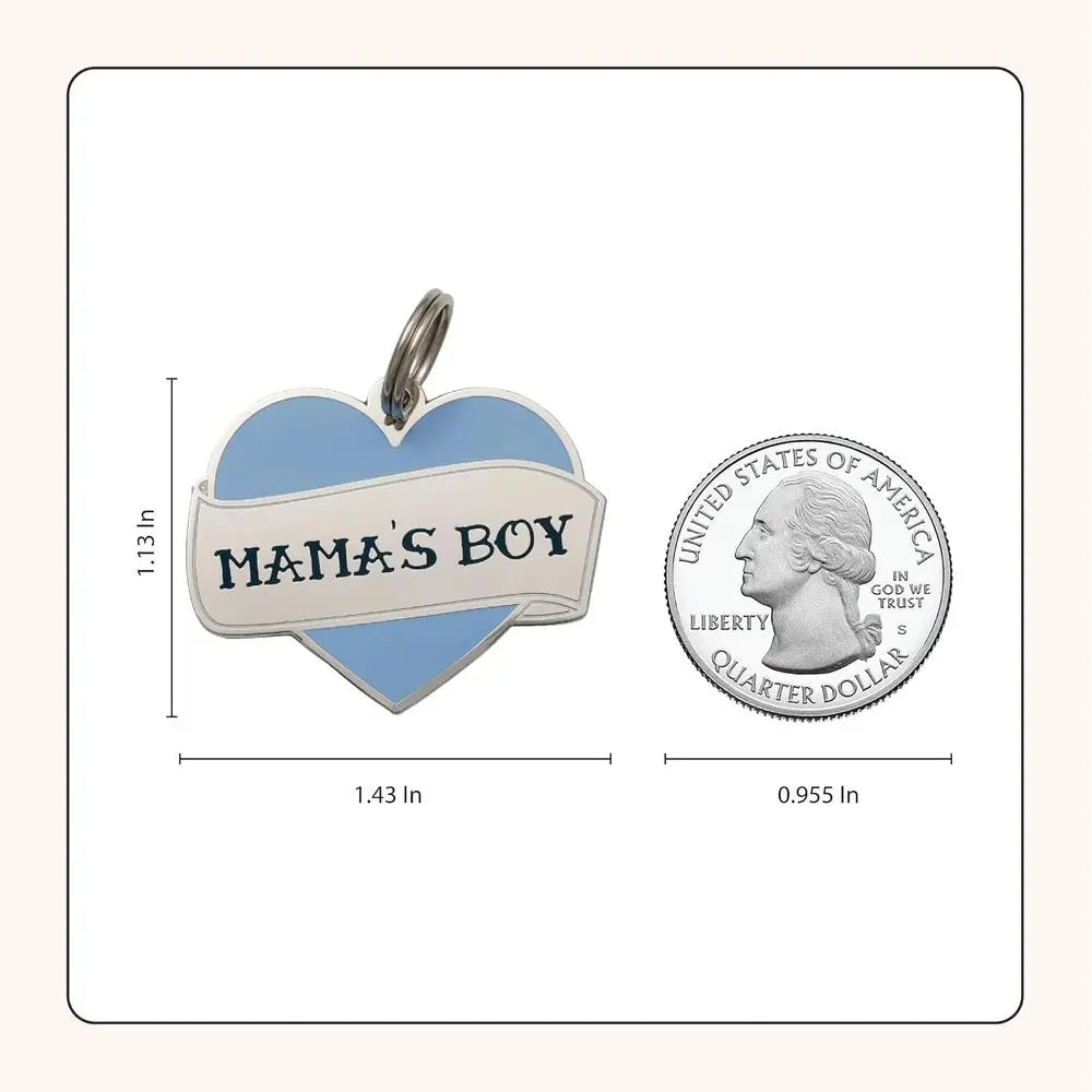 Personalized 'Mama's Boy' Pet ID Tag - Custom Engraved Dog Tags or Pets - Durable Brass, Silver Plating, ree Engraving or Dog's