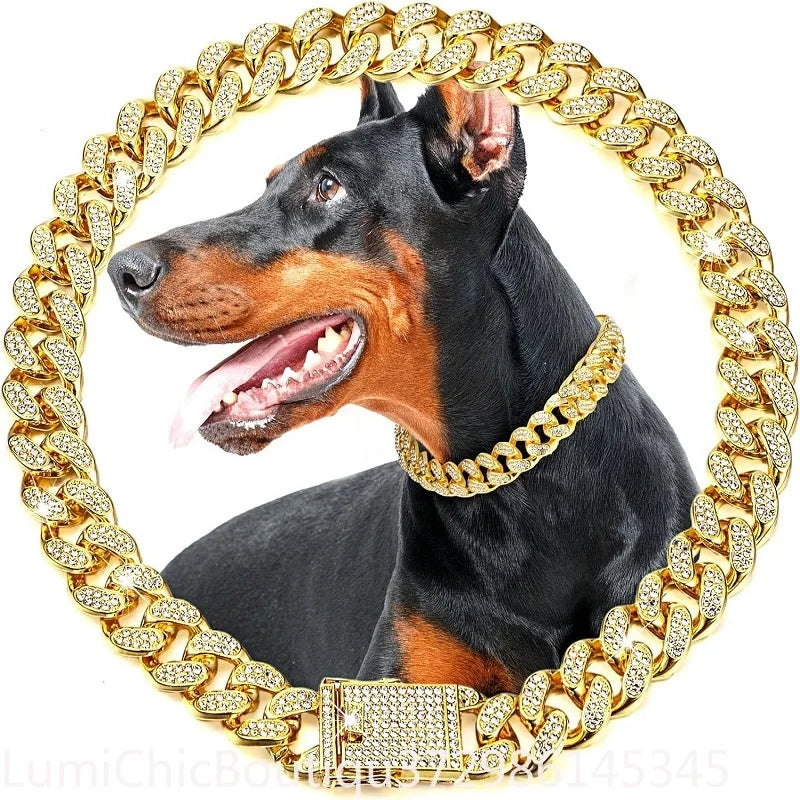 Luxury Gold Metal Dog Chain Collar Bling Pet Jewelry Necklace For Small Medium Large Dogs Cats Fashion Pet Accessory
