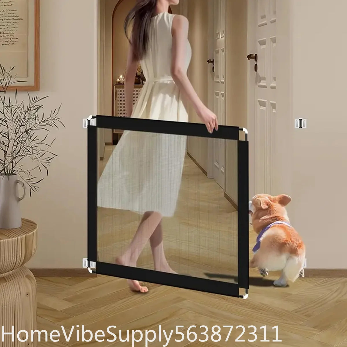 Foldable Breathable Mesh Dog Barrier Fence With 6 Hooks Pet Isolation Net Stair Safety Gate Dog Playpen Supply