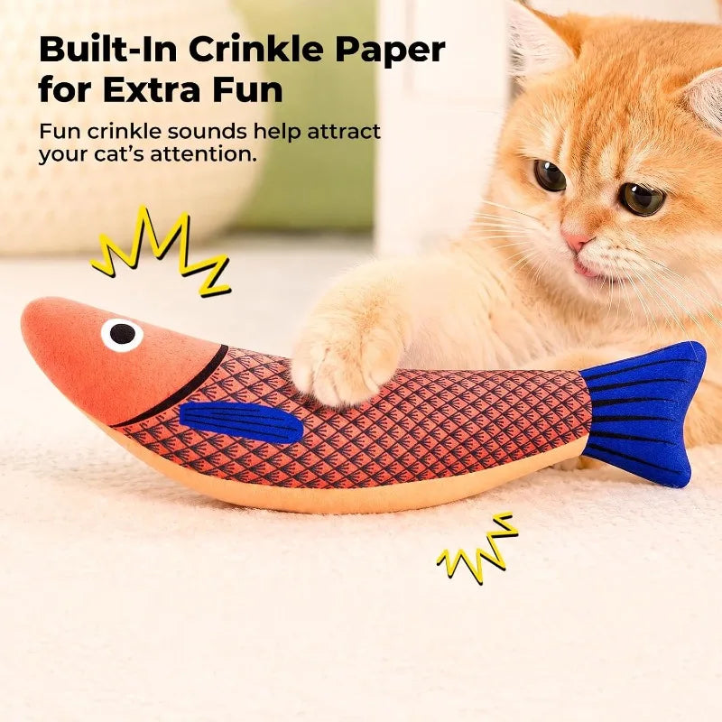 Cat Toys Fish,Teeth Grinding Catnip Toys, Interactive Sounding Cat Chew Bite Plush Toys Soft and Durable,Kitten Toys