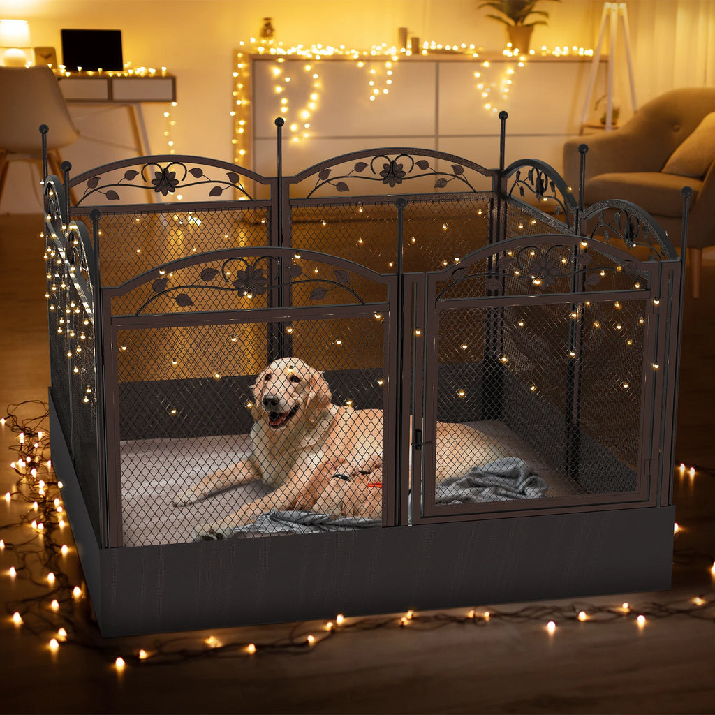 8 Panels Metal Dog Playpen with Fertility Mat and Gate Foldable Heavy Duty Pet Whelping Box Exercise Fence Cage Kennnels