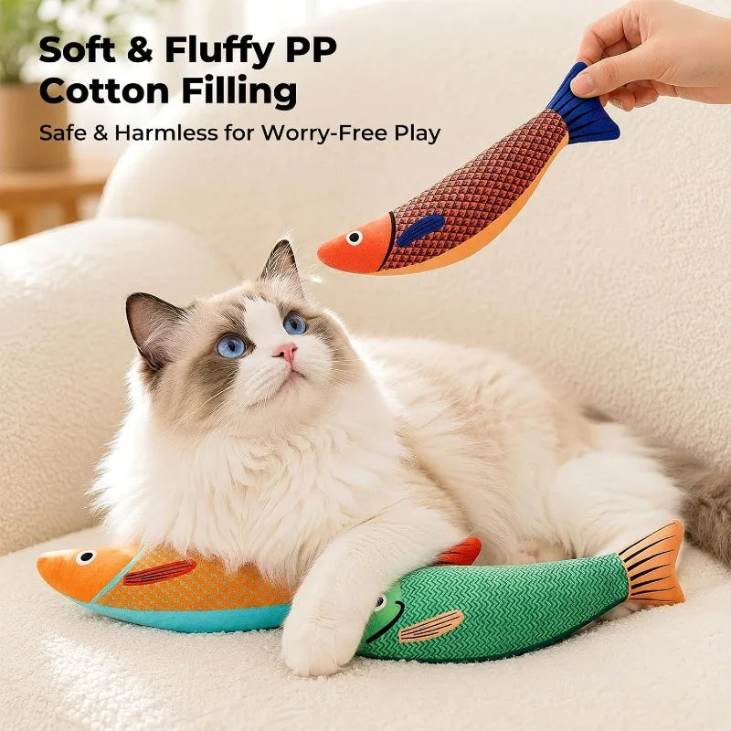 Cat Toys Fish,Teeth Grinding Catnip Toys, Interactive Sounding Cat Chew Bite Plush Toys Soft and Durable,Kitten Toys