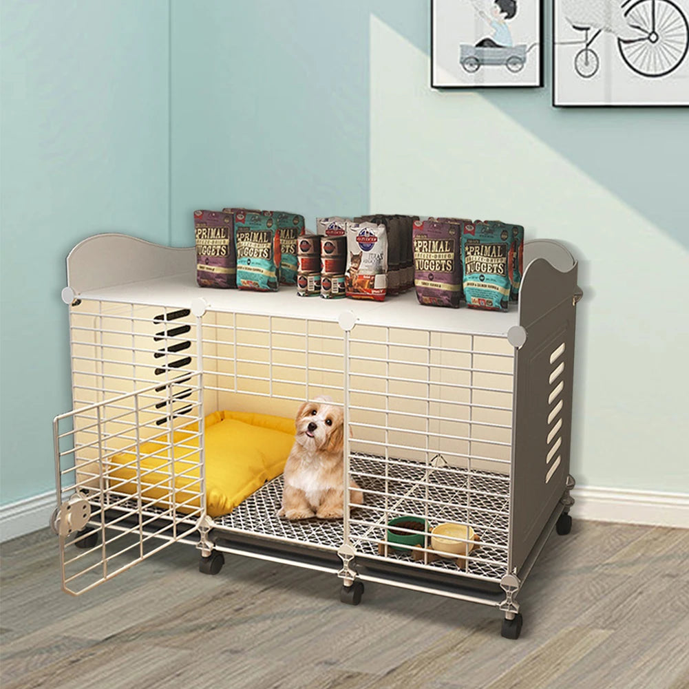 Dog Cage Crate with Wheels & Tray Indoor Dog House Wired Cage Crate Dog Kennels Wire Dogs Kennel for Large/Medium Dog