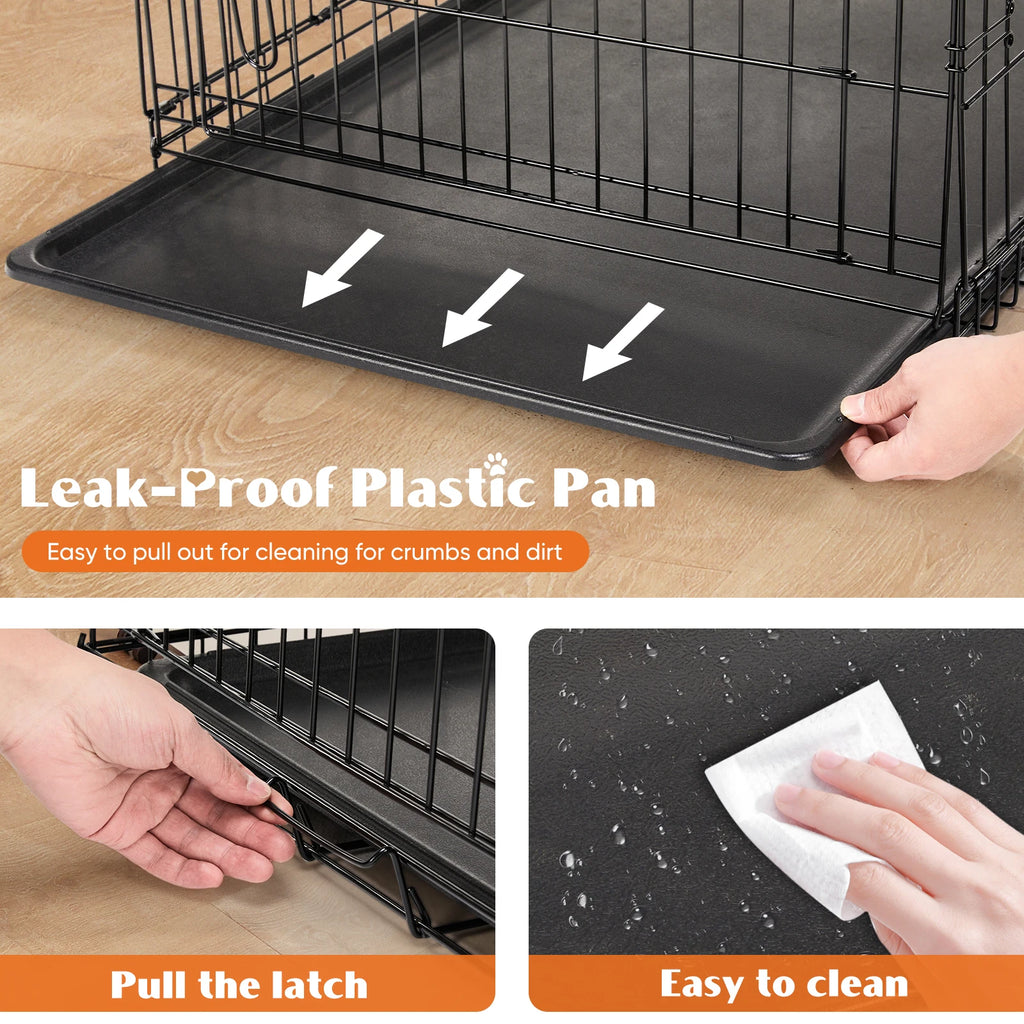 JHK 48 Inch Double Door Folding Metal Wire Dog Cage with Plastic Leak-Proof Pan Tray Extra Large Pet Kennel for Outdoor Travel