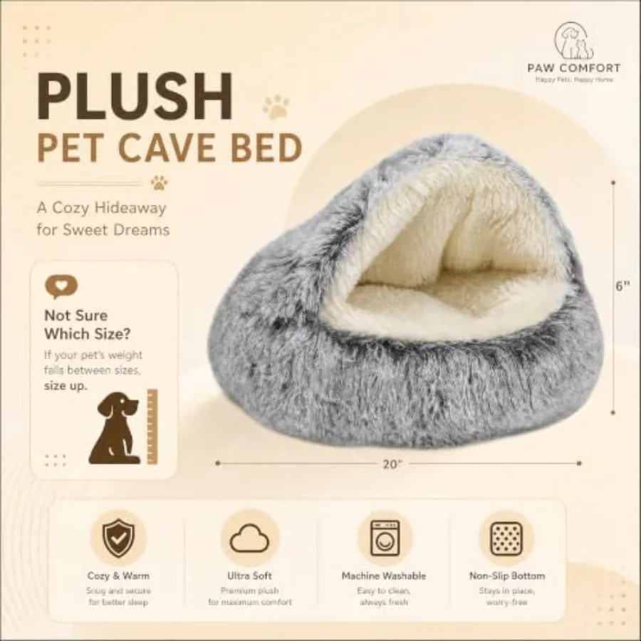 Cat Bed Round Plush Fluffy Hooded Cat Bed Cave, Cozy for Indoor Cats or Small Dog beds, Soothing Pet Beds Doughnut Calm Anti-nx