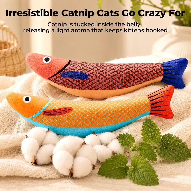Cat Toys Fish,Teeth Grinding Catnip Toys, Interactive Sounding Cat Chew Bite Plush Toys Soft and Durable,Kitten Toys