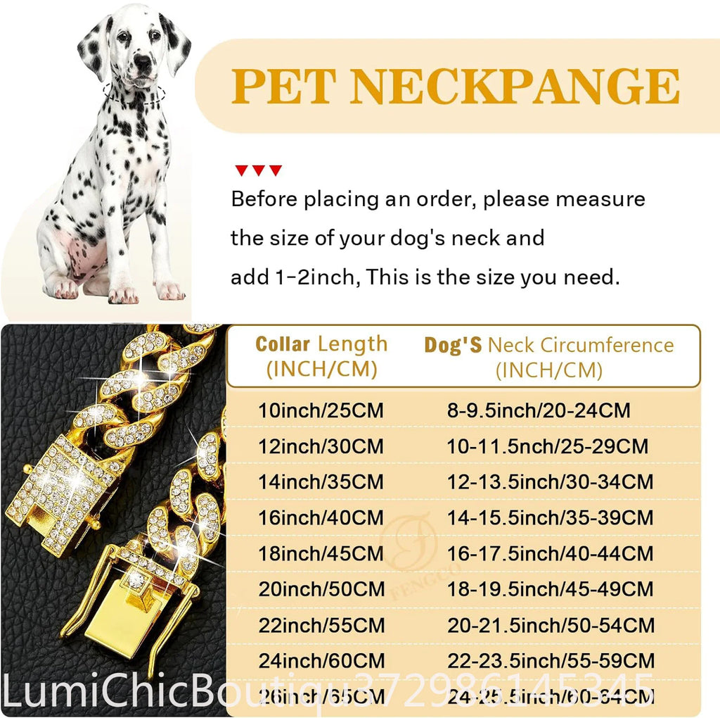Luxury Gold Metal Dog Chain Collar Bling Pet Jewelry Necklace For Small Medium Large Dogs Cats Fashion Pet Accessory