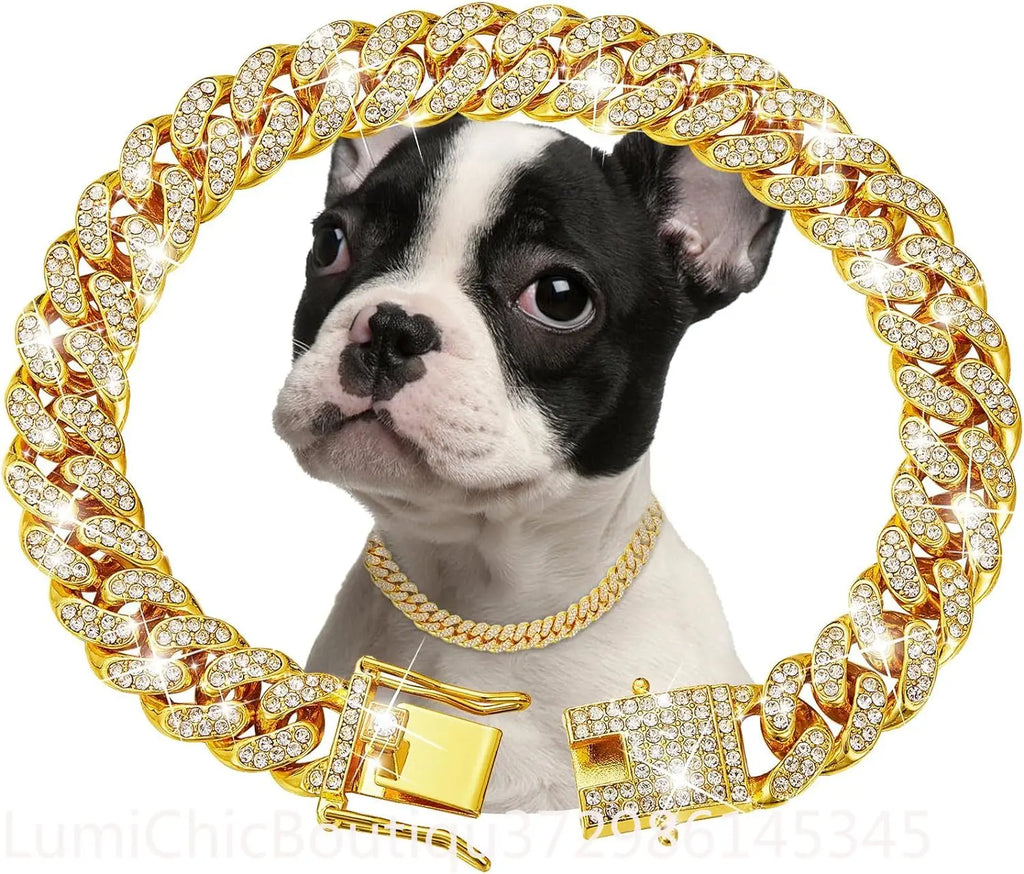 Luxury Gold Metal Dog Chain Collar Bling Pet Jewelry Necklace For Small Medium Large Dogs Cats Fashion Pet Accessory