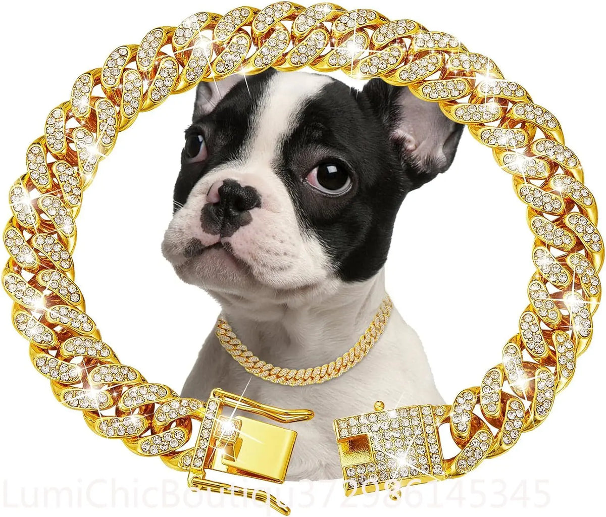 Luxury Gold Metal Dog Chain Collar Bling Pet Jewelry Necklace For Small Medium Large Dogs Cats Fashion Pet Accessory