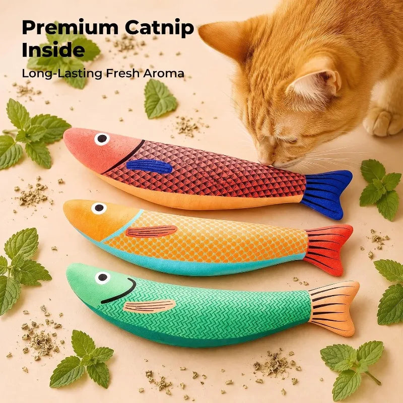Cat Toys Fish,Teeth Grinding Catnip Toys, Interactive Sounding Cat Chew Bite Plush Toys Soft and Durable,Kitten Toys