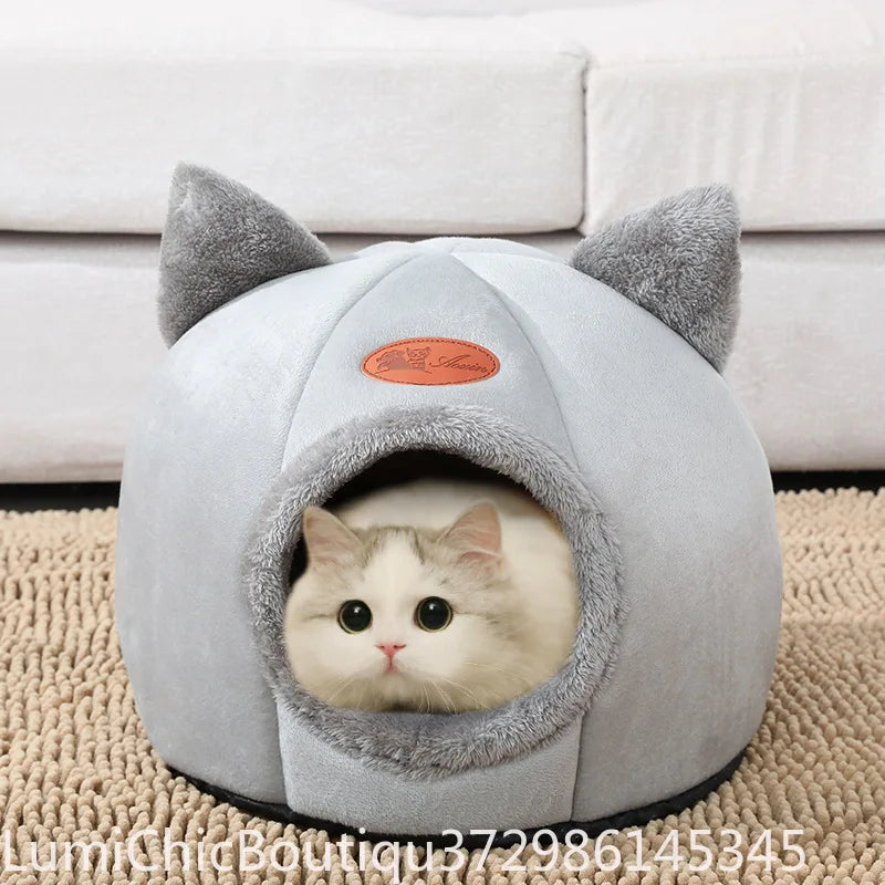 Winter Cozy Cave Pet Tent Bed Deep Sleep Comfort Cat Bed Mat Basket Indoor Warm Nest House For Small Dogs Cats