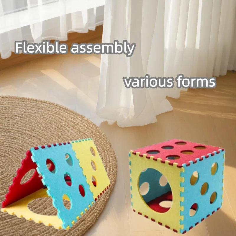Dice-Shaped Cat House Four-Season Universal Double Layer with Upper And Lower Layer Felt Tunnel Maze Cat Nest Semi-Closed Hole Drill Style