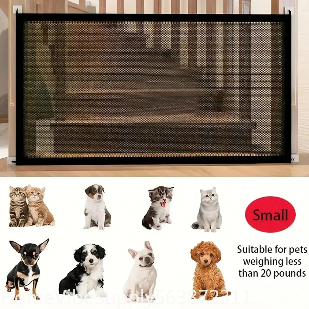 Foldable Breathable Mesh Dog Barrier Fence With 6 Hooks Pet Isolation Net Stair Safety Gate Dog Playpen Supply