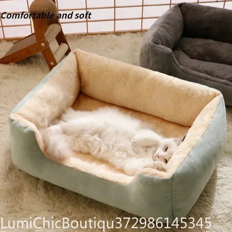 Warm Winter Cat Dog House Bed Soft Plush Cushion Basket Cozy Sleeping Habitat Nest For Kitten Small Dogs Indoor Rest Pet Supplies