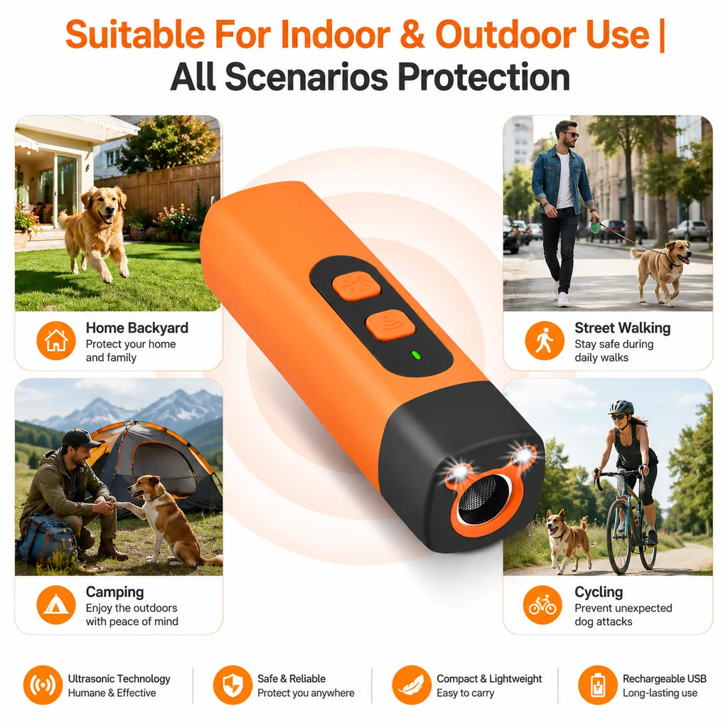 Ultrasonic DogRepeller Rechargeable Handheld Dog Trainer with Flashlight Portable Anti Bark Deterrent for Walking Outdoor Safety