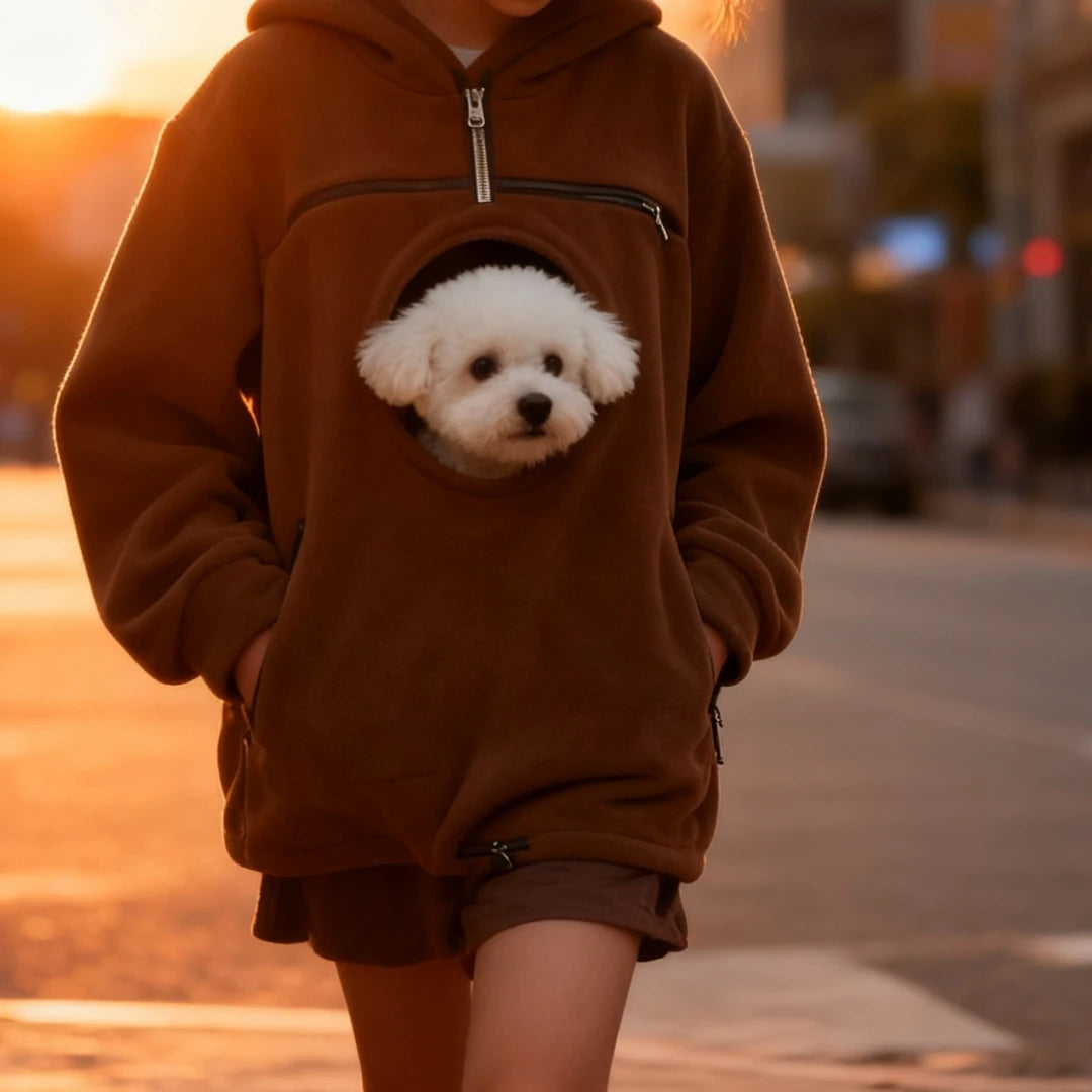 Handmade Emerald Bouclé Pet Hoodie Carrier – Soft Dog & Cat Pullover with Pocket, Cozy Sling or small dog