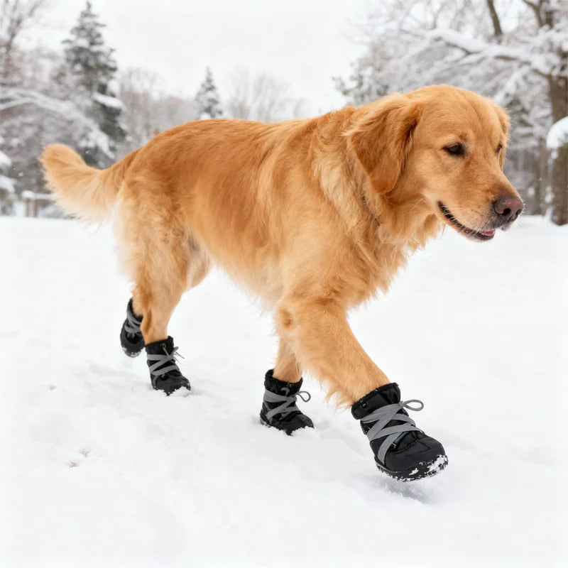 Protective Dog Shoes, Waterproof Fleece Lined with Anti-Slip Rubber Sole, Adjustable for Paws Safety, Ideal Gift for Pet Lovers