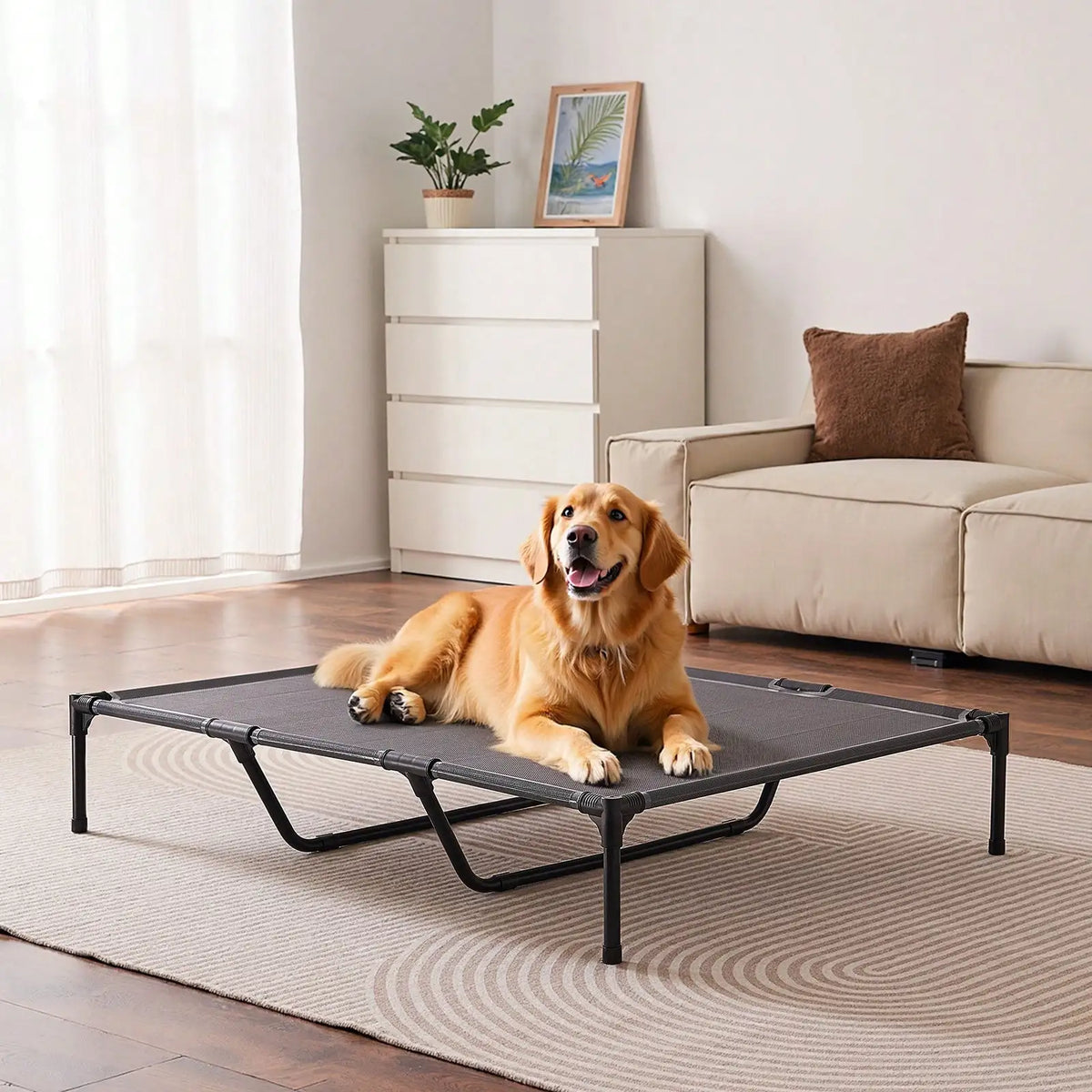 Lounge Pet Bed, Foldable Bunk Dog Bed With 600D Oxford Cloth And Dutch Velvet, Portable Raised Cot With Wheels, Side Storage Ba