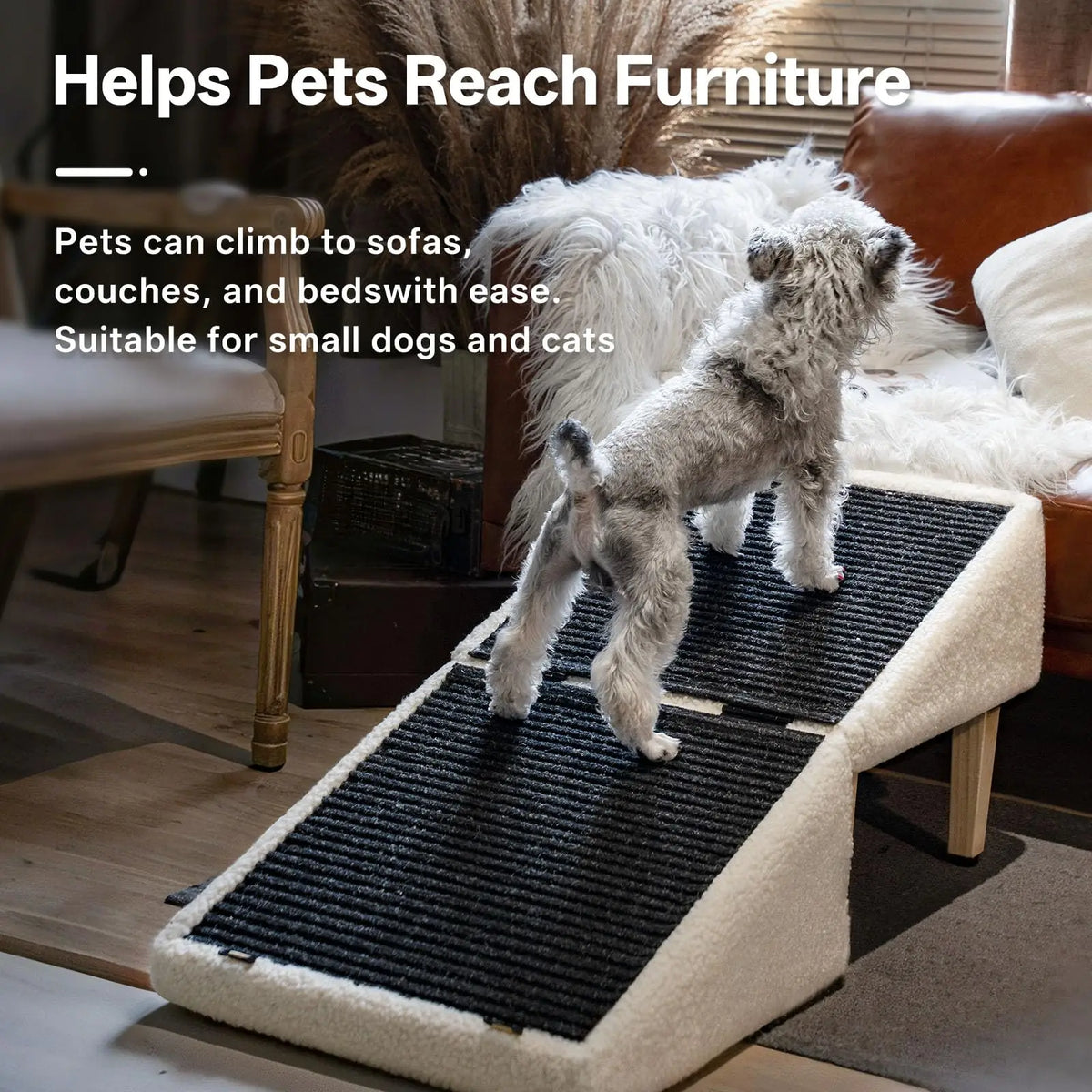 Wooden Pet Ramp Stairs 3-in-1 Dog Cat Climbing Ladder with Storage Box Footstool Portable Indoor Anti-Slip