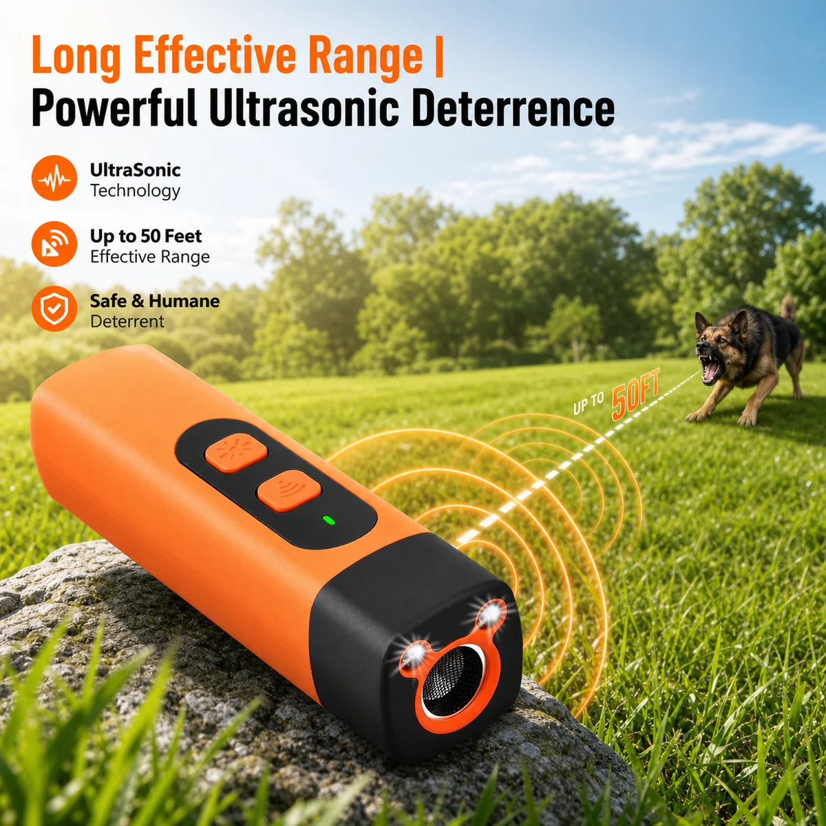 Ultrasonic DogRepeller Rechargeable Handheld Dog Trainer with Flashlight Portable Anti Bark Deterrent for Walking Outdoor Safety
