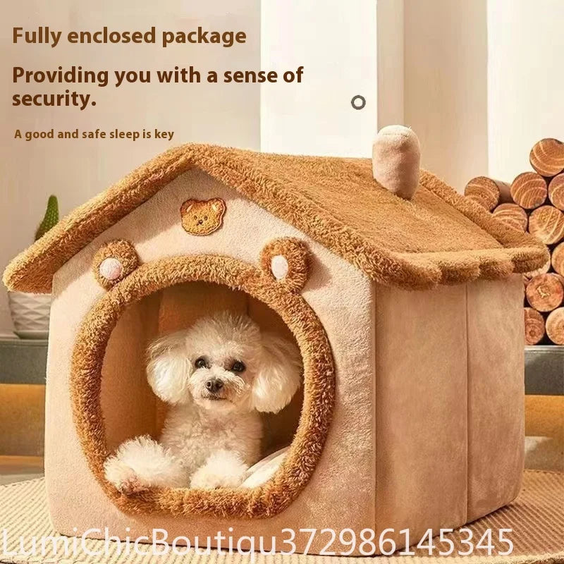 All‑Season Dog House‑Style Pet Bed Removable Washable Cave Nest Winter Warm Cozy Sleeping House For Small Dogs Teddy Indoor Cats