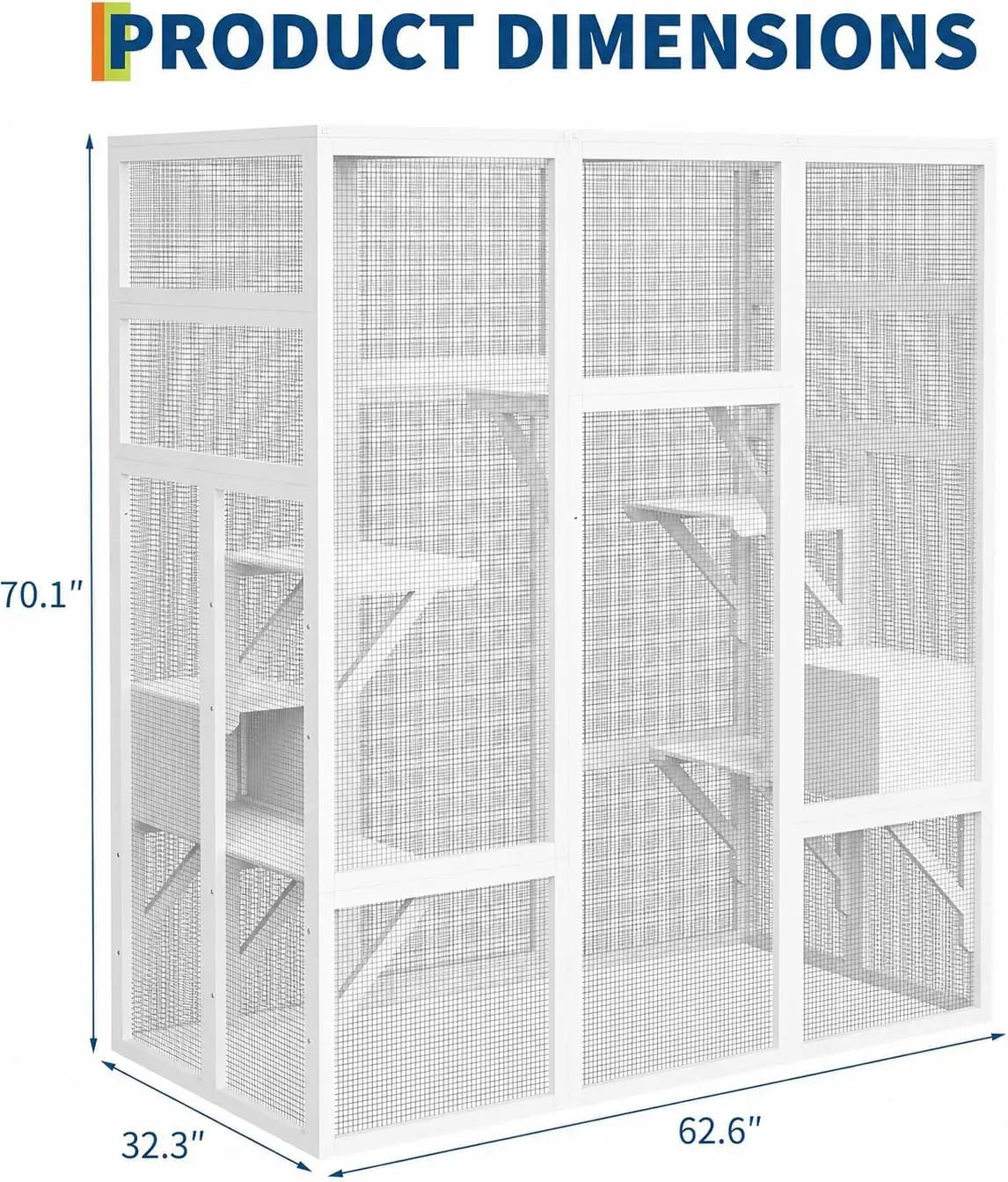 Walk-in Catio Outdoor Cat Enclosure, Large Cat House with UV-Resistant Roof, Large Wooden Cat House with Multi Wooden Platforms & 2 Napping Houses for Indoor Outdoor, 178x160x82cm