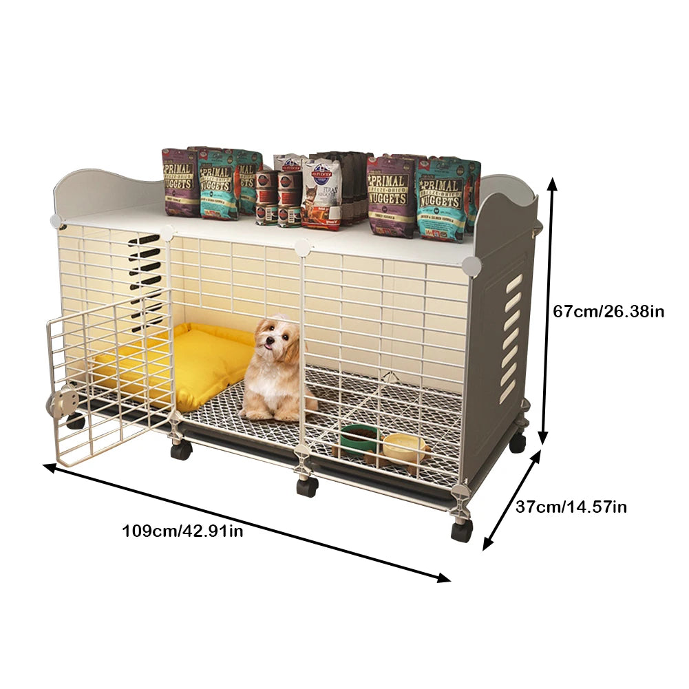 Dog Cage Crate with Wheels & Tray Indoor Dog House Wired Cage Crate Dog Kennels Wire Dogs Kennel for Large/Medium Dog