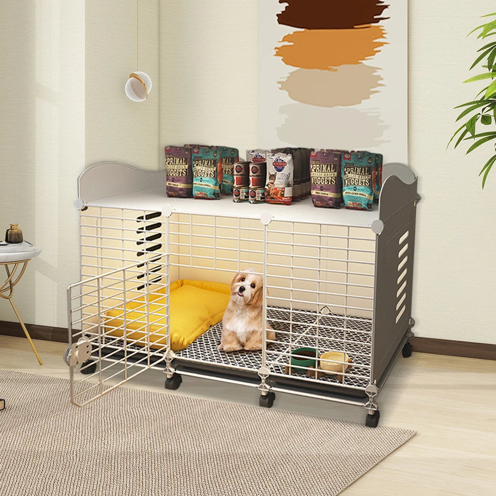 Dog Cage Crate with Wheels & Tray Indoor Dog House Wired Cage Crate Dog Kennels Wire Dogs Kennel for Large/Medium Dog