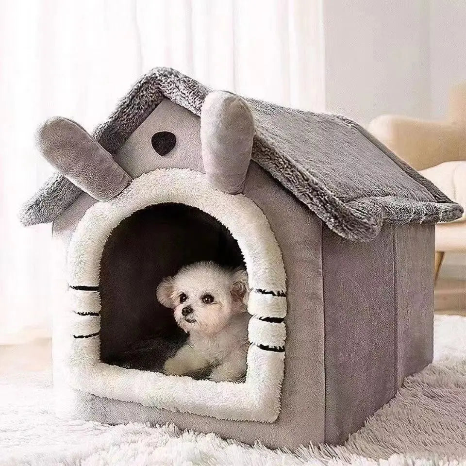 All‑Season Dog House‑Style Pet Bed Removable Washable Cave Nest Winter Warm Cozy Sleeping House For Small Dogs Teddy Indoor Cats