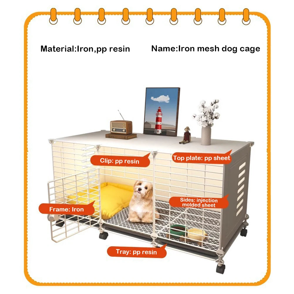 Dog Cage Crate with Wheels & Tray Indoor Dog House Wired Cage Crate Dog Kennels Wire Dogs Kennel for Large/Medium Dog