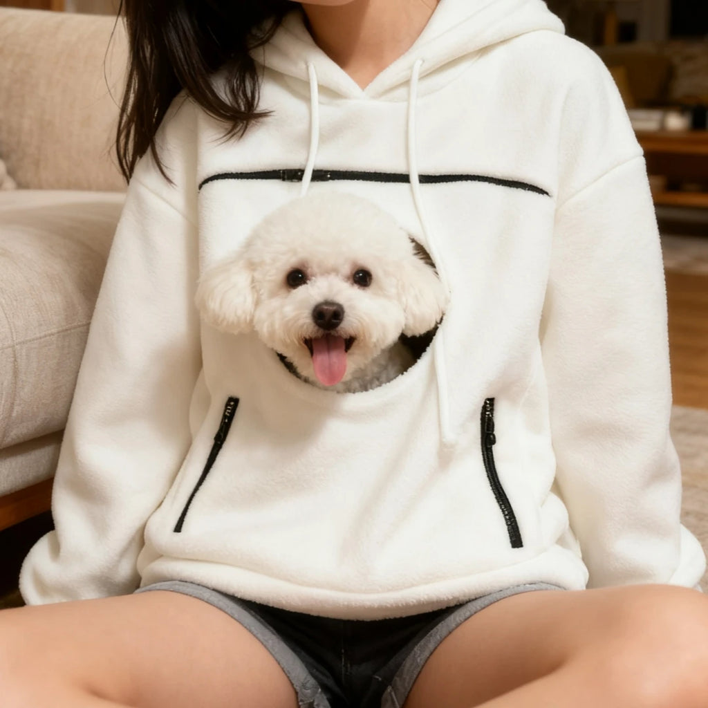 Handmade Emerald Bouclé Pet Hoodie Carrier – Soft Dog & Cat Pullover with Pocket, Cozy Sling or small dog