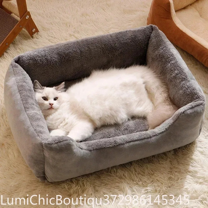 Warm Winter Cat Dog House Bed Soft Plush Cushion Basket Cozy Sleeping Habitat Nest For Kitten Small Dogs Indoor Rest Pet Supplies