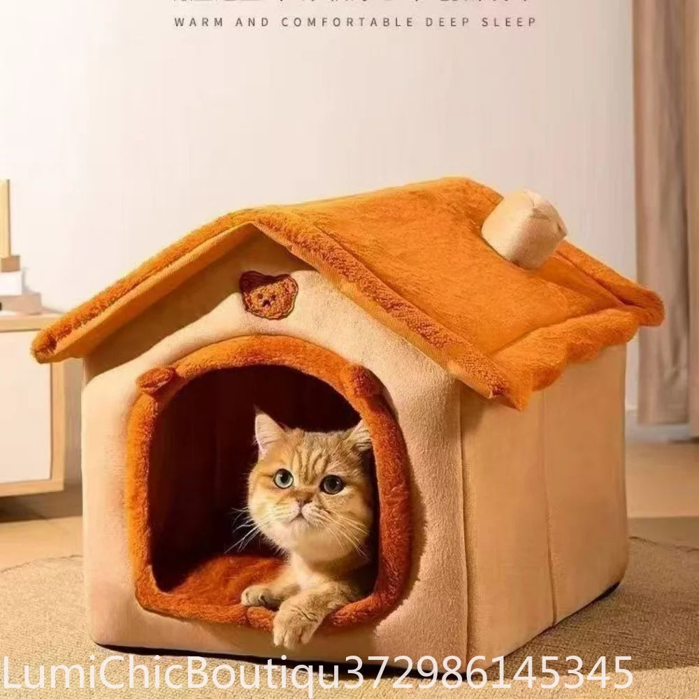 All‑Season Dog House‑Style Pet Bed Removable Washable Cave Nest Winter Warm Cozy Sleeping House For Small Dogs Teddy Indoor Cats