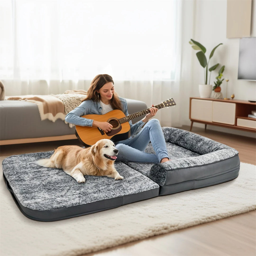 180cm Long Human-Size Giant Dog Bed Foldable Calming Pet Dog Bed Plush Cover Orthopedic
