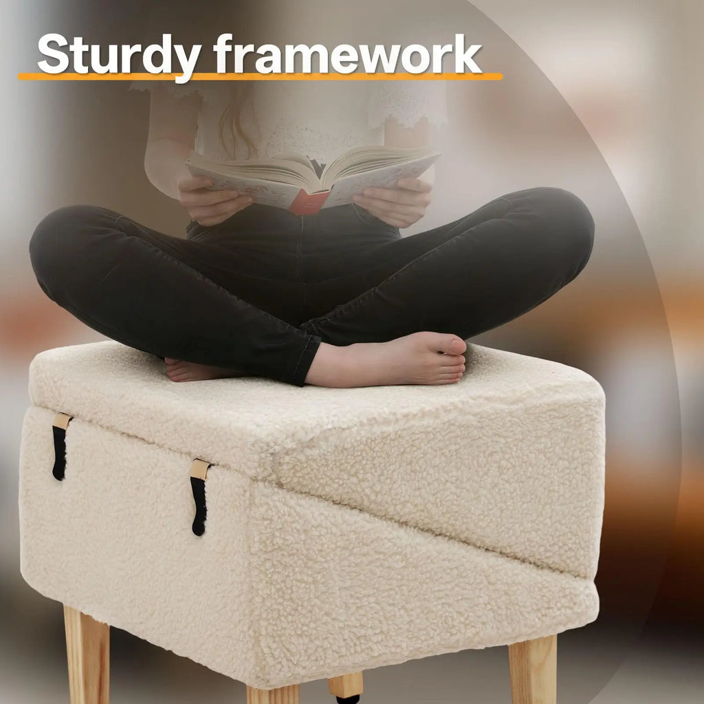 Wooden Pet Ramp Stairs 3-in-1 Dog Cat Climbing Ladder with Storage Box Footstool Portable Indoor Anti-Slip