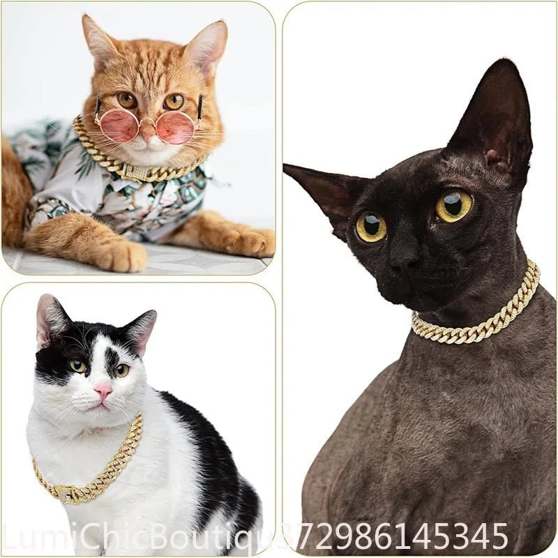 Luxury Gold Metal Dog Chain Collar Bling Pet Jewelry Necklace For Small Medium Large Dogs Cats Fashion Pet Accessory