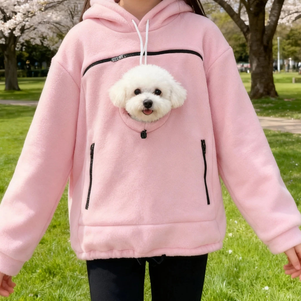 Handmade Emerald Bouclé Pet Hoodie Carrier – Soft Dog & Cat Pullover with Pocket, Cozy Sling or small dog