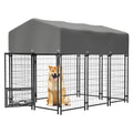 4.23x5.82x4.83 ft Heavy Duty Welded Wire Dog Kennel Outdoor Run House UV Waterproof Cover Double Lock and Rotating Feeder