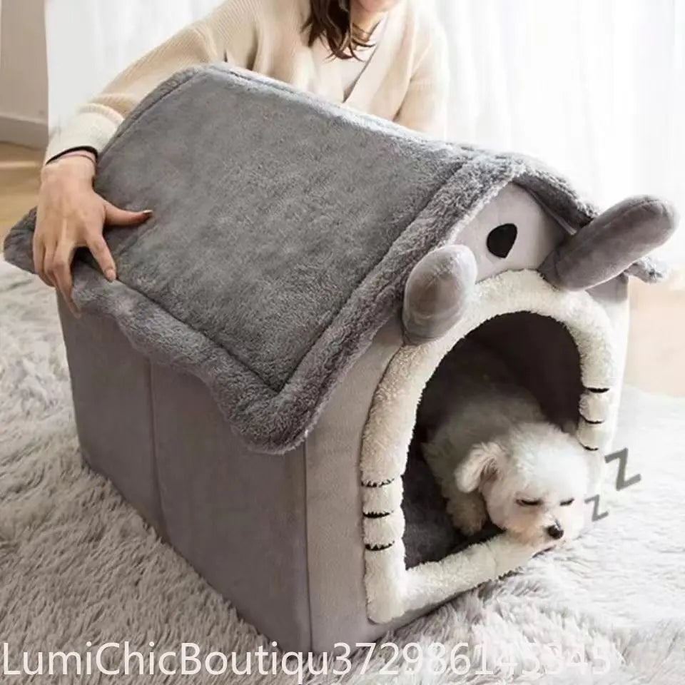 All‑Season Dog House‑Style Pet Bed Removable Washable Cave Nest Winter Warm Cozy Sleeping House For Small Dogs Teddy Indoor Cats