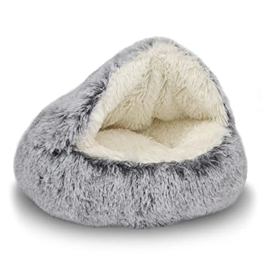 Cat Bed Round Plush Fluffy Hooded Cat Bed Cave, Cozy for Indoor Cats or Small Dog beds, Soothing Pet Beds Doughnut Calm Anti-nx