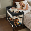 Lounge Pet Bed, Foldable Bunk Dog Bed With 600D Oxford Cloth And Dutch Velvet, Portable Raised Cot With Wheels, Side Storage Ba