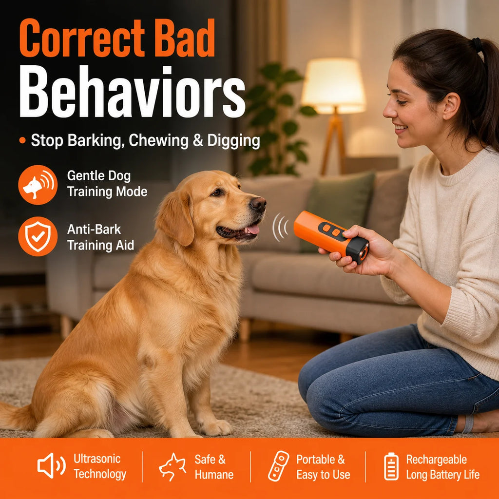 Ultrasonic DogRepeller Rechargeable Handheld Dog Trainer with Flashlight Portable Anti Bark Deterrent for Walking Outdoor Safety