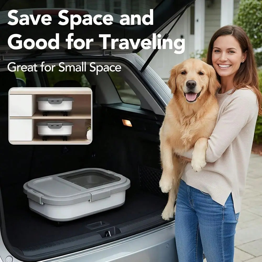 M‑Size Foldable Rollable Pet Food Storage Container, Wheeled Storage Bin With Included Feeding Scoop, Space‑Saving Dust‑Resistant Storage Box For Dry Dog Food, Cat Kibble & Household Daily Pet Food Storage & Organizatio