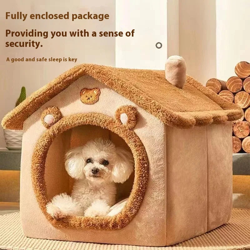 All‑Season Dog House‑Style Pet Bed Removable Washable Cave Nest Winter Warm Cozy Sleeping House For Small Dogs Teddy Indoor Cats