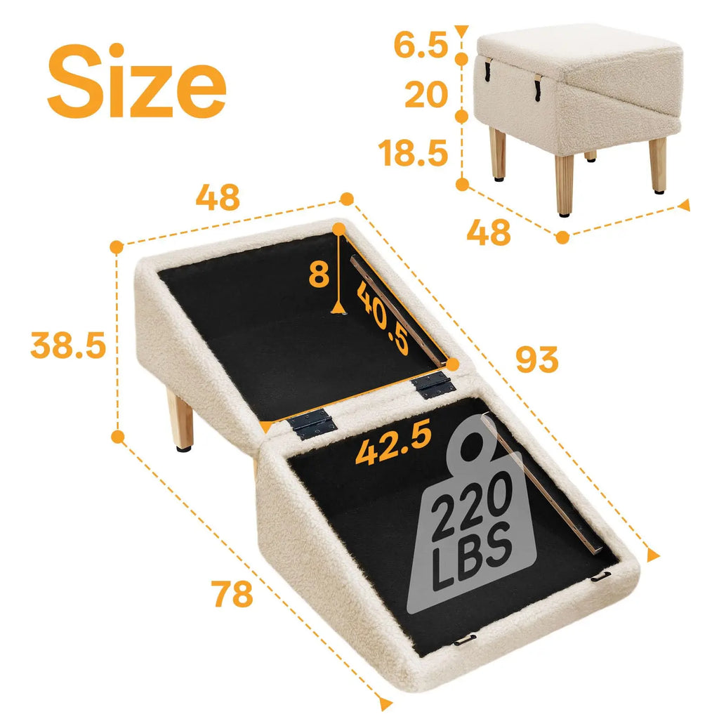 Wooden Pet Ramp Stairs 3-in-1 Dog Cat Climbing Ladder with Storage Box Footstool Portable Indoor Anti-Slip