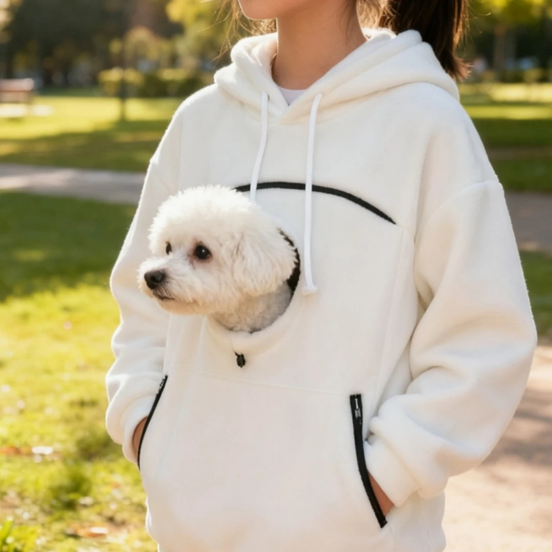 Handmade Emerald Bouclé Pet Hoodie Carrier – Soft Dog & Cat Pullover with Pocket, Cozy Sling or small dog